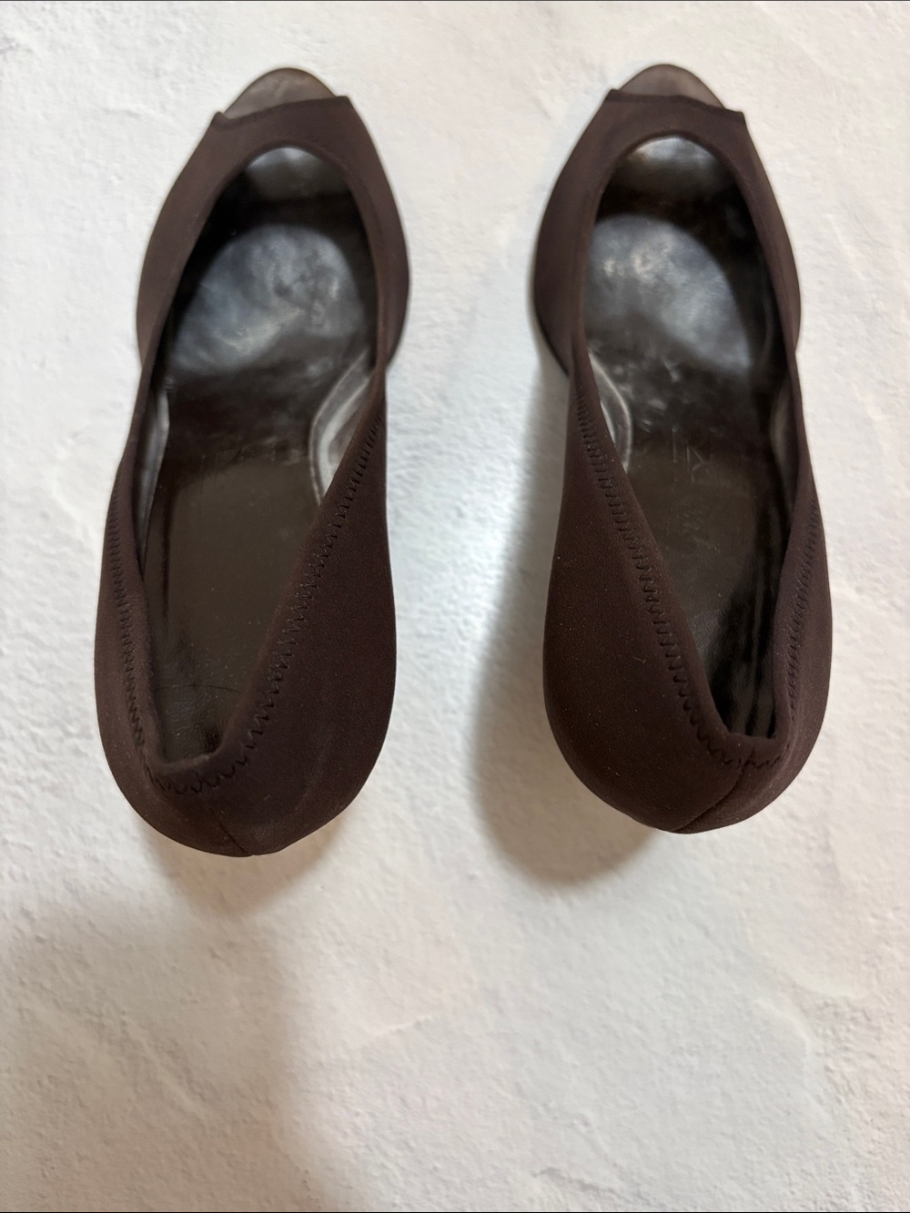 Salvatore Ferragamo Peep-Toe Brown Matte Silk Wedge Heels 10 - Picture 5 of 8